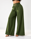 Calça Pantalona Zayra com Linho e Corrente Dourada