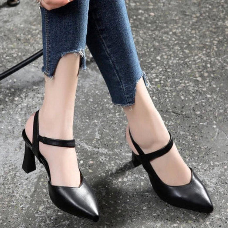 Vivelle Leather Pumps - Comfortable Block Heel 