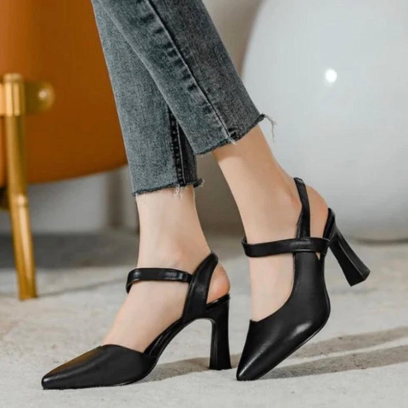 Vivelle Leather Pumps - Comfortable Block Heel 