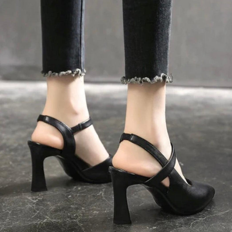 Vivelle Leather Pumps - Comfortable Block Heel 